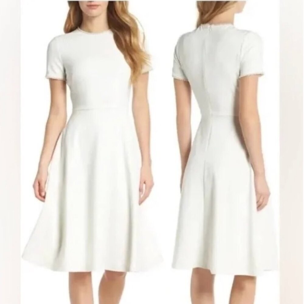 Gal Meets Glam White Short-Sleeve Fit-and-Flare Midi Dress
